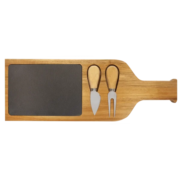 Acacia Wood/Slate Serving Board with Two Tools