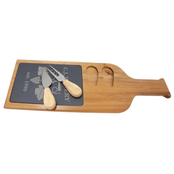 Acacia Wood/Slate Serving Board with Two Tools - Image 2