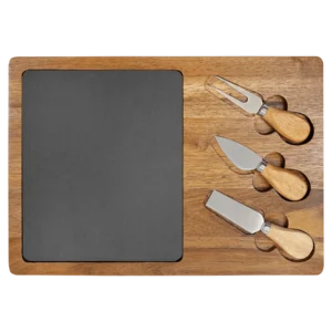 Acacia Wood/Slate Rectangle Cheese Set with Three Tools