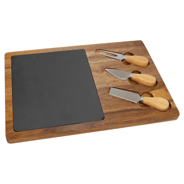 Acacia Wood/Slate Rectangle Cheese Set with Three Tools - Image 3