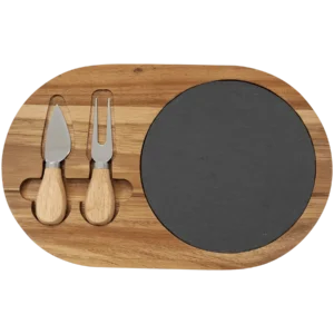 Acacia Wood/Slate Oval Cheese Set with Two Tools