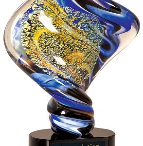 11 inch Diamond Twist Art Glass on Black Base