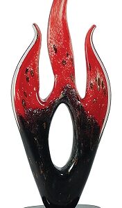 16 inch Red/Black Flame Art Glass on Black Base