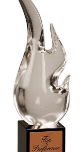 12 inch Crystal Flame Art Glass on Black Base