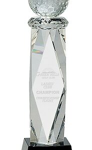 10 3/4 inch Clear Crystal Golf Ball on Facet Column w/Black Base