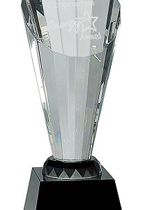 10 inch Clear Crystal Faceted Rising Spire on Black Base