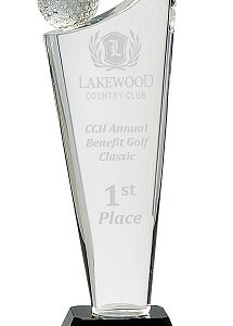 10 3/4 inch Clear Crystal Golf/Wave on Black Pedestal Base