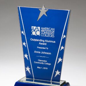 Constellation Series Glass Award with Blue Background and Chrome Plated Star