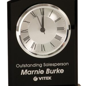 6 1/4 inch Black Glass Arch Clock with Base