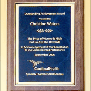 Walnut Piano Finish Plaque with Sapphire Marble Plate with Florentine Border