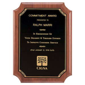 9 x 12 American Walnut Plaque with Black Brass Gold Border Plate