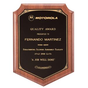 9 x 12 American Walnut Plaque with Black Brass Plate and Printed Border