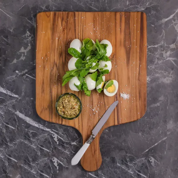 Edge Grain Teak Paddle Shaped Cutting and Serving Board - Image 2